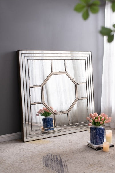 48"x48"Antique Style Decorative Square Wall Mirror with Fram