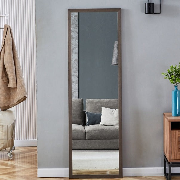 Thick Gray Wood Grain Solid Wood Full-Length Mirror