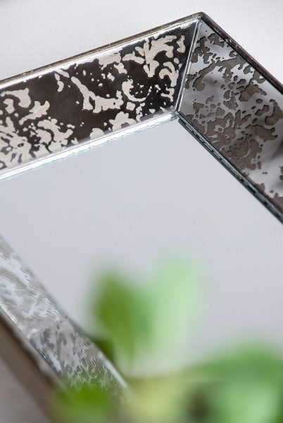 20" X 12"Antique Silver Rectangle Mirror with Floral Accents