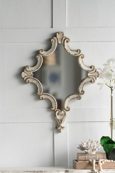 30" X 23.5" Artistic White Diamond Scrollwork Mirror