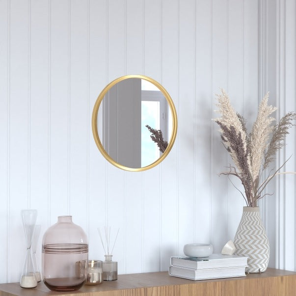 Hbcy 16" Round Gold Metal Framed Accent Wall Mirror