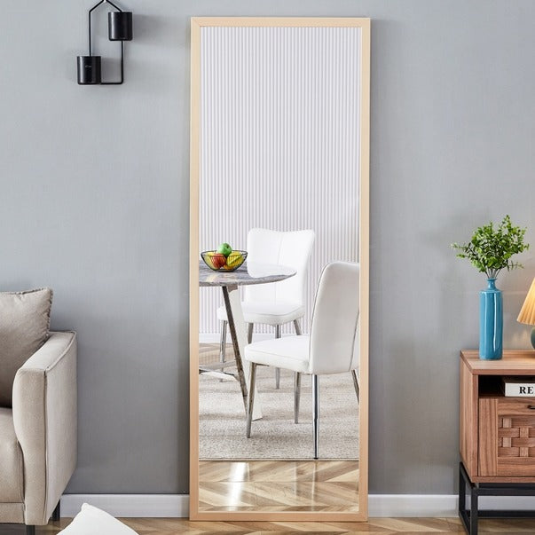 Thickened Light Oak Wood Full-Length Dressing Mirror