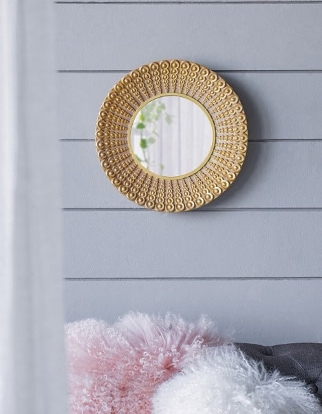 14" Gold Beaded Sunburst Mirror Round Accent Wall Mirror