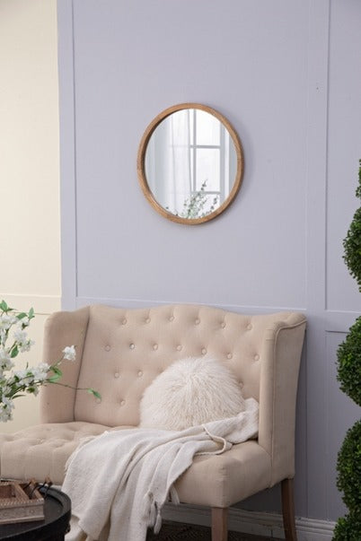 20" X 20" Circle Wall Mirror with Wooden Frame Wall Mirror