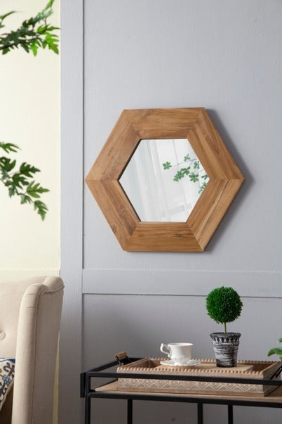 18.5" X 18.5" Hexagon Mirror with Natural Wood Frame