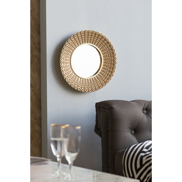 14" Gold Beaded Sunburst Mirror Round Accent Wall Mirror