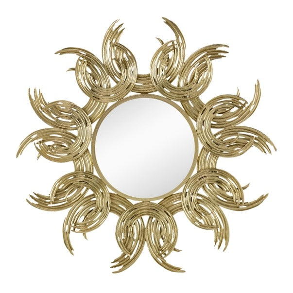 38" Sunburst Metal Decorative Mirror with Gold Finish, Boho