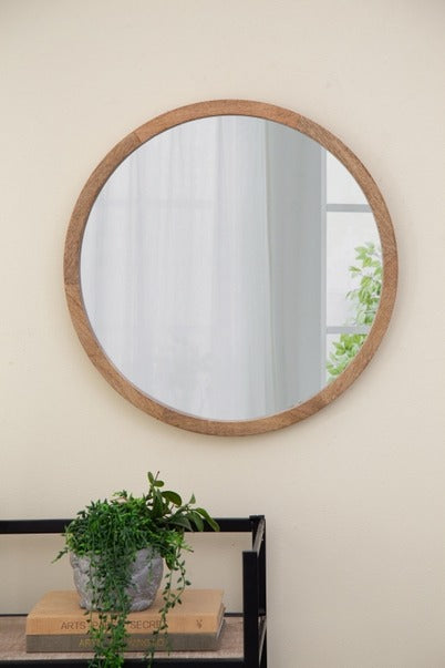 20" X 20" Circle Wall Mirror with Wooden Frame Wall Mirror