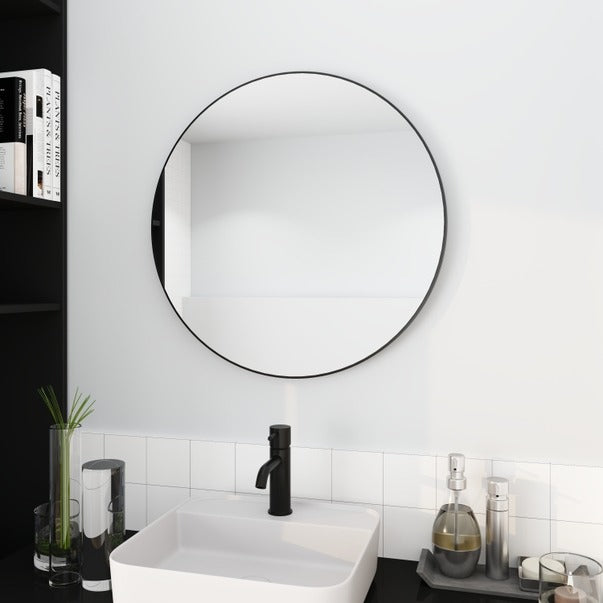 Black 32 Inch Round Mirror with Aluminum Frame