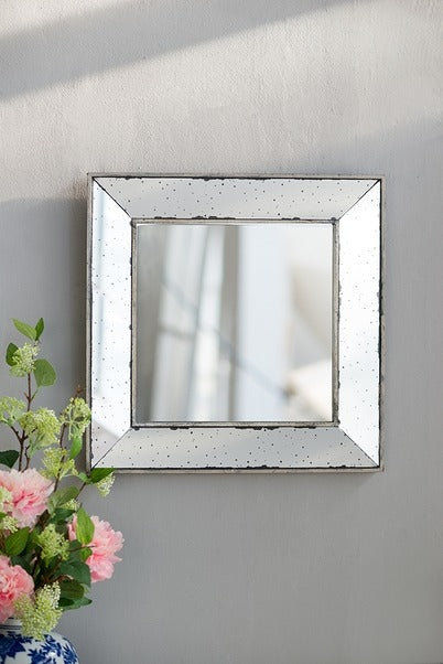 18" X 18" Distressed Silver Square Accent Mirror