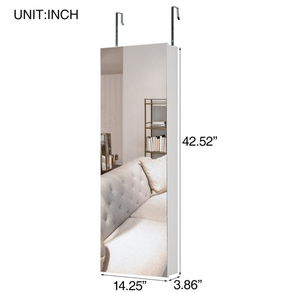 White Frameless Hanging Storage Mirror, Led Lighting