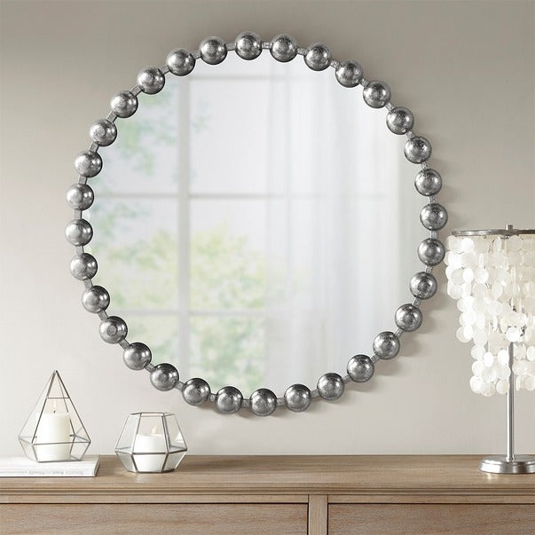 Round Iron Framed Wall Decor Mirror, Silver