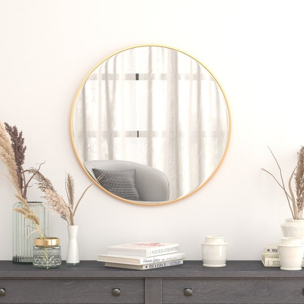 30" Round Gold Metal Framed Accent Wall Mirror