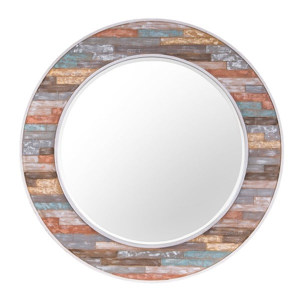 Colorful 36-Inch Waxed Plank Large Circular Wood Mirror