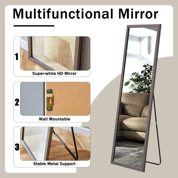 Thick Gray Wood Grain Solid Wood Full-Length Mirror