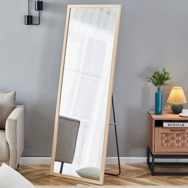 Thickened Light Oak Wood Full-Length Dressing Mirror