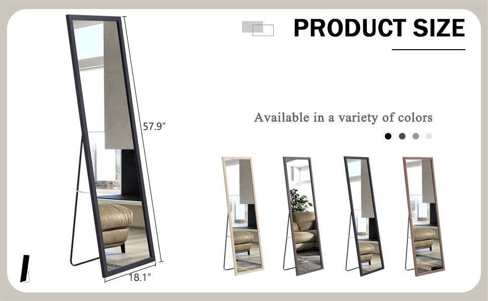 Third-Gen Black Wooden Full Body Floor Standing Mirror