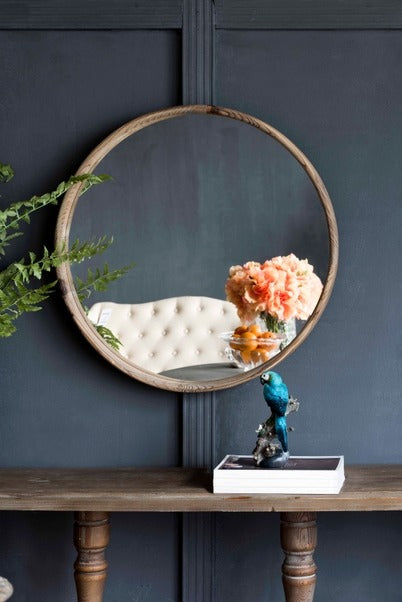 28" Round Wood Mirror Wall Mounted Mirror Home Decor