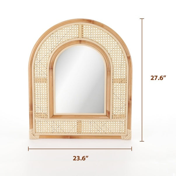 Rattan Wall Mirror, Wall Mounted or Leaning Boho Arch Mirror