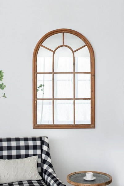 34x54.3" Large Arched Accent Mirror with Brown Frame