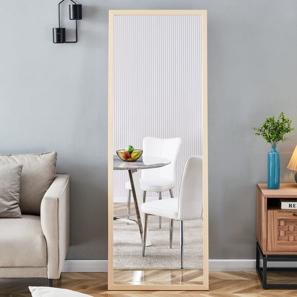 Thickened Light Oak Wood Full-Length Dressing Mirror