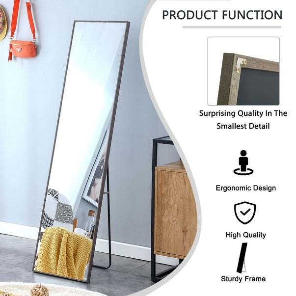 3rd Gen Gray Wood Full-Length Dressing Mirror Floor/Wall