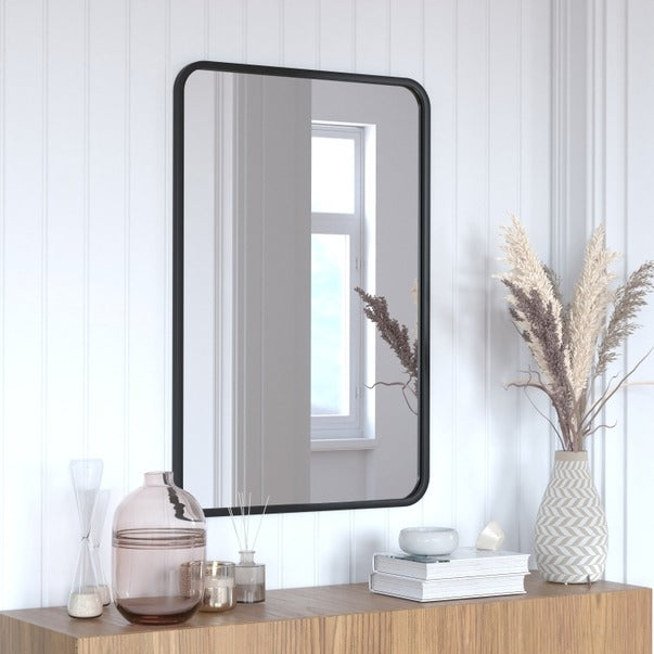 24x36 Matte Black Metal Frame Accent Wall Mirror