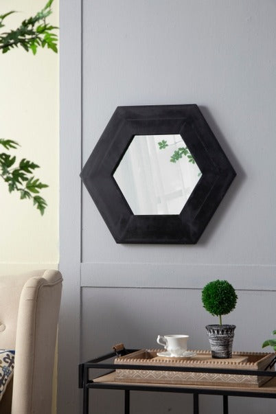 18.5" X 18.5" Hexagon Mirror with Solid Wood Frame