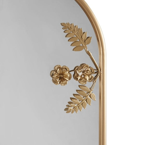 Gold Floral Iron Framed Arched Metal Wall Mirror