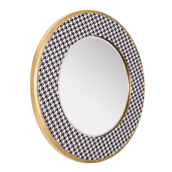 Azzezzi 30-Inch Round Houndstooth Beveled Wall Mirror