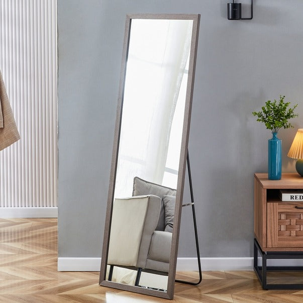 Thick Gray Wood Grain Solid Wood Full-Length Mirror