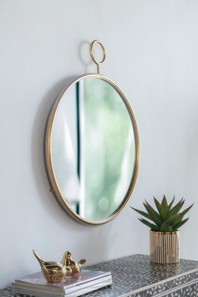 26" X 32" Circle Wall Mirror with Gold Metal Frame