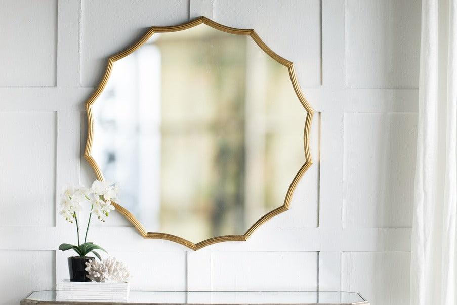 D40" Round Sunburst Wall Mirror with Gold Finish, Wall Decor