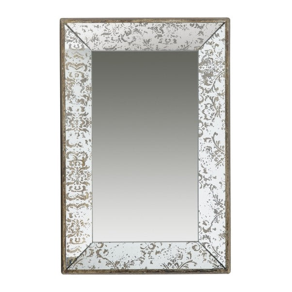 24" X 15" Antique Silver Rectangle Mirror with Floral Accent