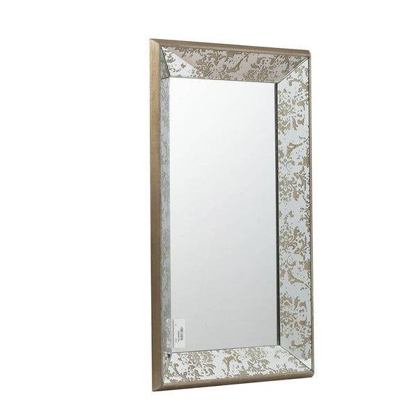 24" X 15" Antique Silver Rectangle Mirror with Floral Accent