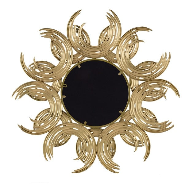 38" Sunburst Metal Decorative Mirror with Gold Finish, Boho