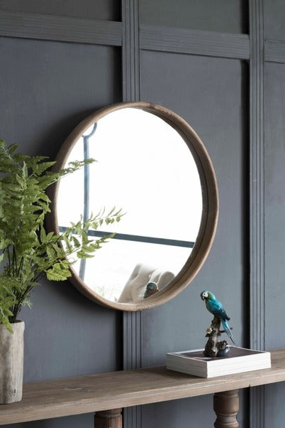 28" Round Wood Mirror Wall Mounted Mirror Home Decor