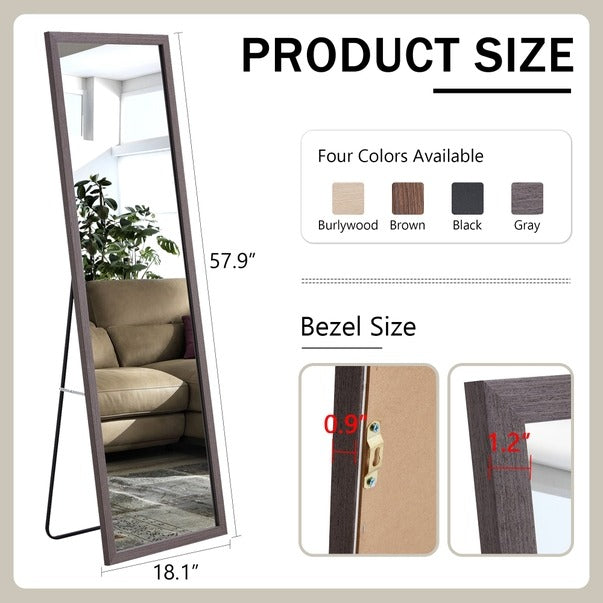 Thick Gray Wood Grain Solid Wood Full-Length Mirror