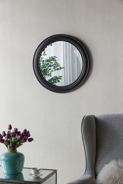 23.5" Circle Wall Mirror with Wooden Black Frame