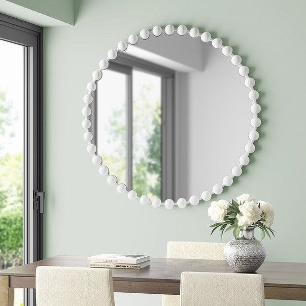 Round Iron Framed Wall Decor Mirror, Matte White