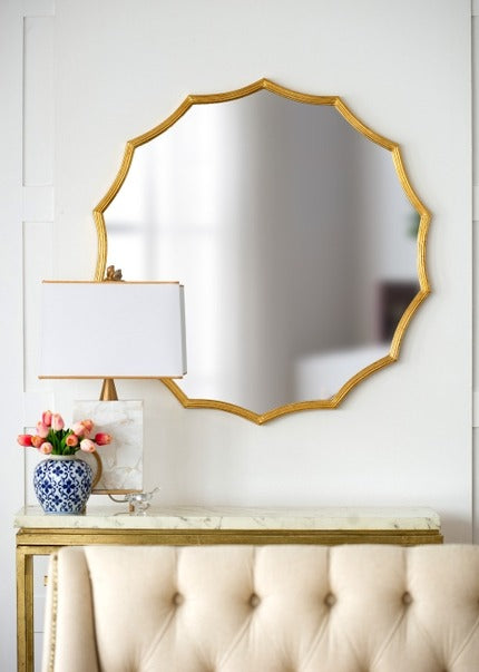 D40" Round Sunburst Wall Mirror with Gold Finish, Wall Decor