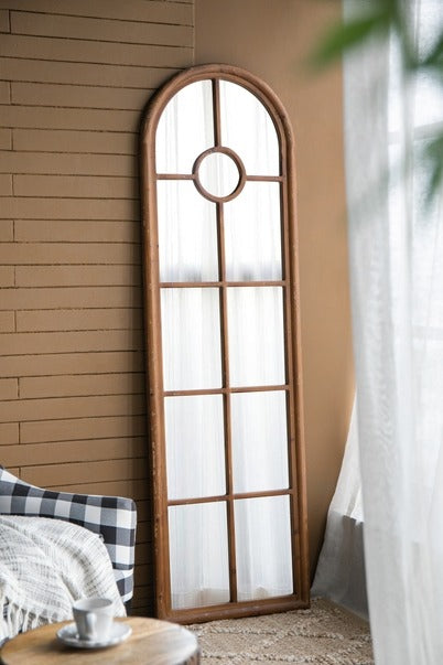 24x79" Half-Round Elongated Mirror with Decorative Window