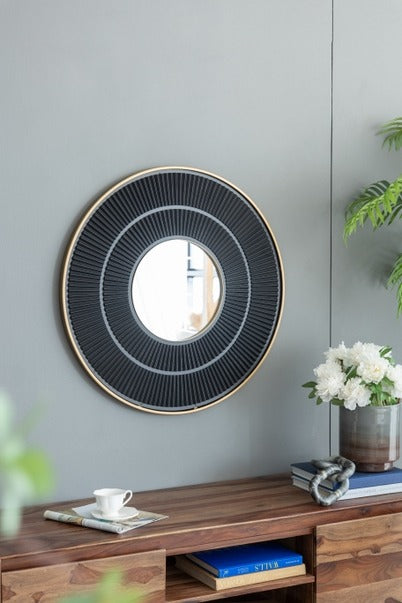 31.5x1x31.5" Round Carter Wooden Mirror with Gold Iron Frame