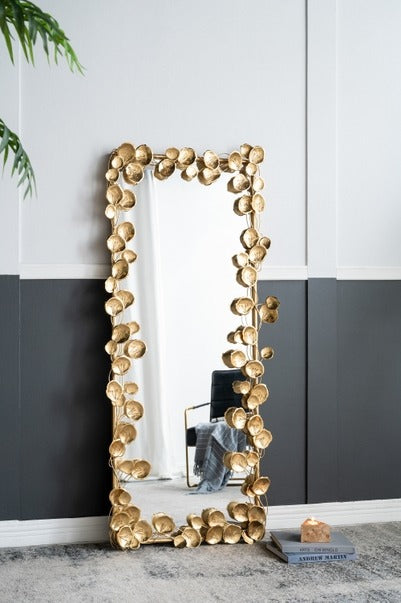 61" X 31" Full Length Mirror with Golden Leaf Accents, Floor