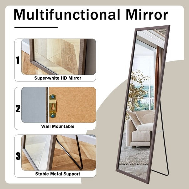 Gray Wood Grain Solid Wood Full-Length Floor Mirror