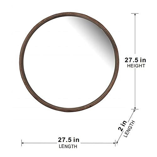 28" Round Wood Mirror Wall Mounted Mirror Home Decor