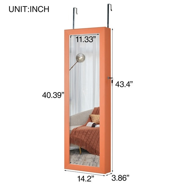 Orange Framed Hanging Storage Mirror w/ Led Lighting