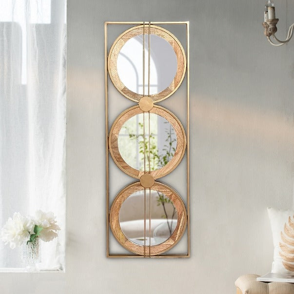 3 Mirror Piece Wall Mirror in Gold Rectangular Frame