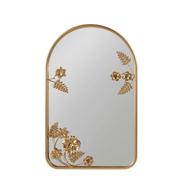 Gold Floral Iron Framed Arched Metal Wall Mirror