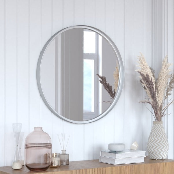 27.5" Round Silver Metal Framed Accent Wall Mirror